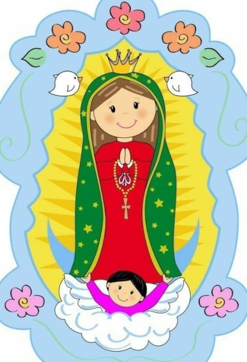 Estampa de la Virgen de Guadalupe con pajaritos