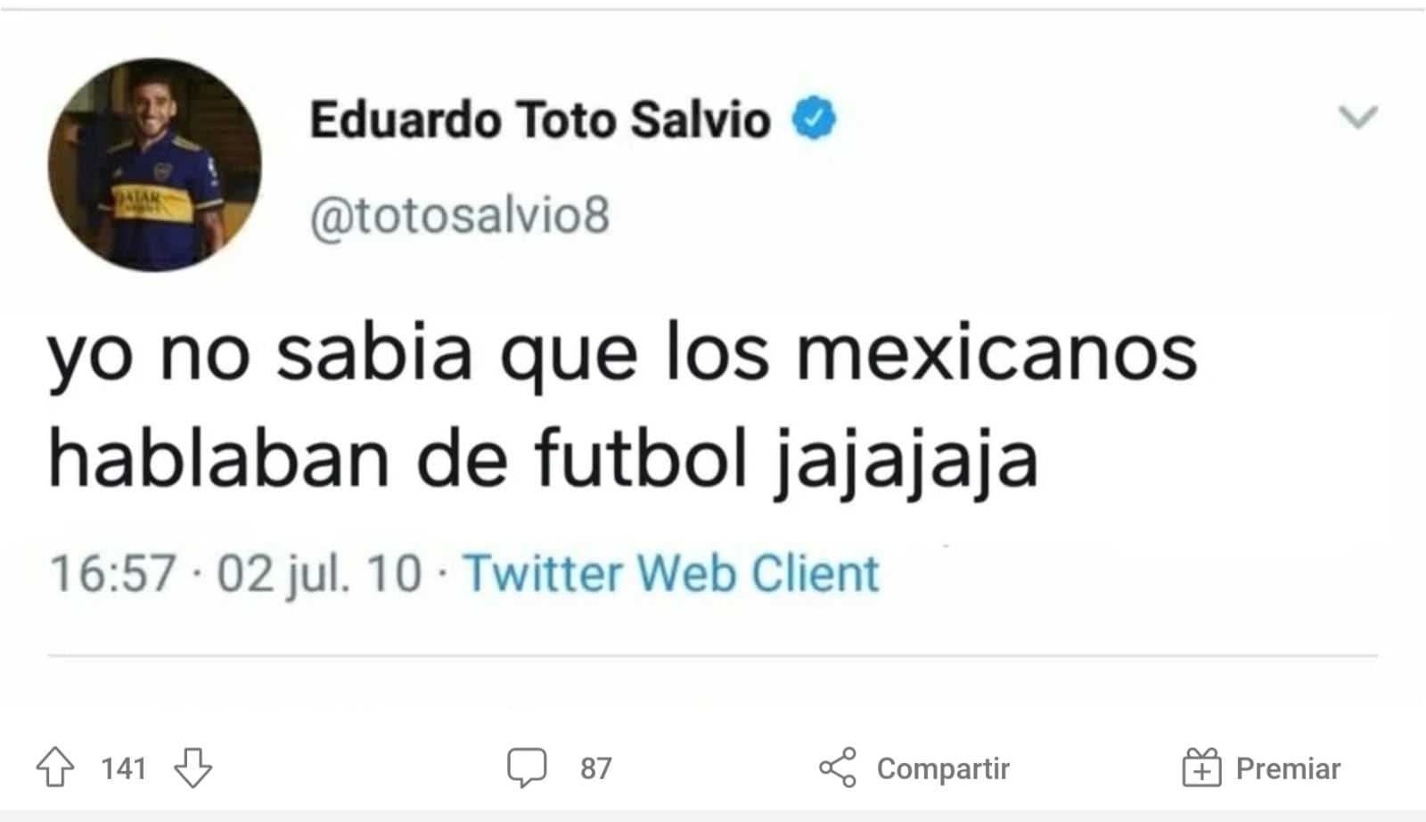 Supuesto tuit del Toto Salvio