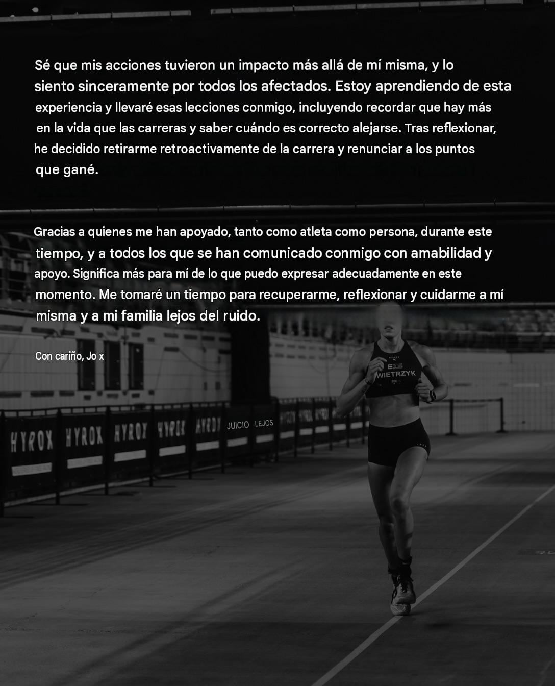Comunicado de Joanna Wietrzyk sobre su incidente en HYROX China (traducido).