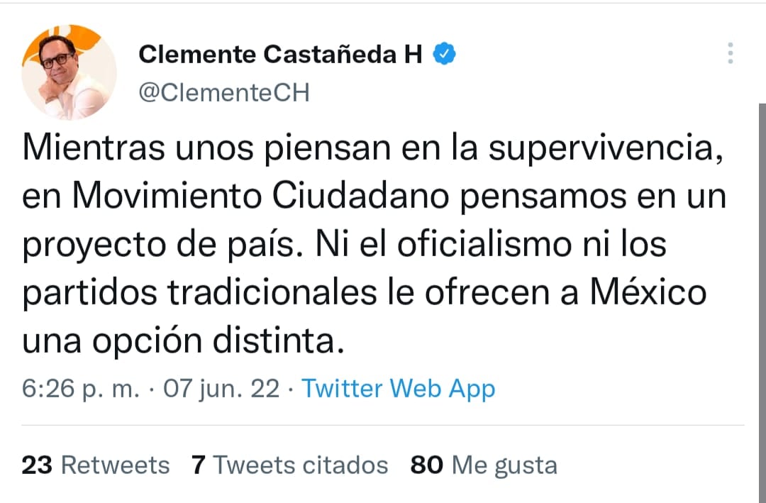 Clemente Castañeda expresó que mientras unos partidos buscan la supervivencia, Movimiento Ciudadano piensa en un proyecto de país.