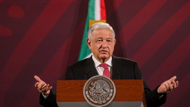 Andrés Manuel López Obrador, Presidente de México, durante la mañanera en Palacio Nacional, en la cual hablo de los avances del Tramo 4 del Tren Maya.