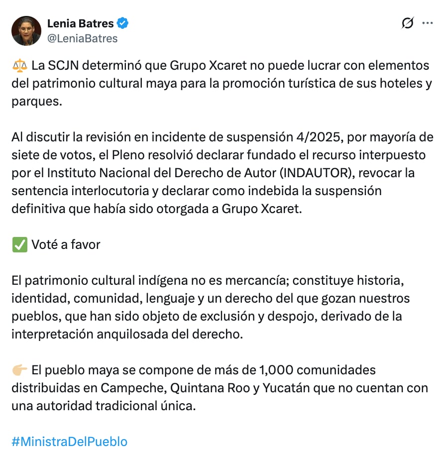 "El patrimonio cultural indígena no es mercancía", señaló la ministra Lenia Batres