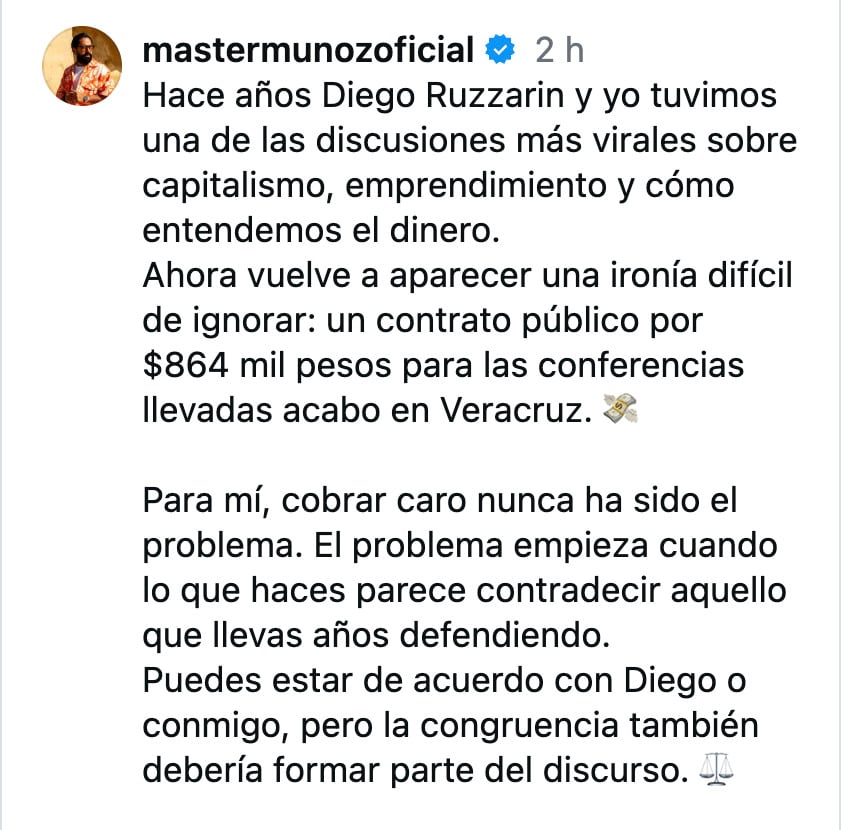 Carlos Master Muñoz critica pago por conferencia de Diego Ruzzarin en Veracruz