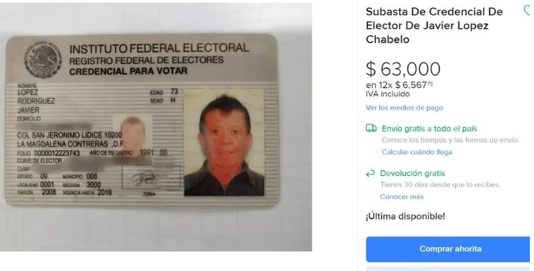 Supuesta credencial de elector de Chabelo