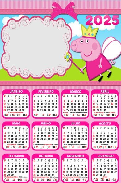 5 plantillas de Peppa Pig de calendario 2025 para imprimir
