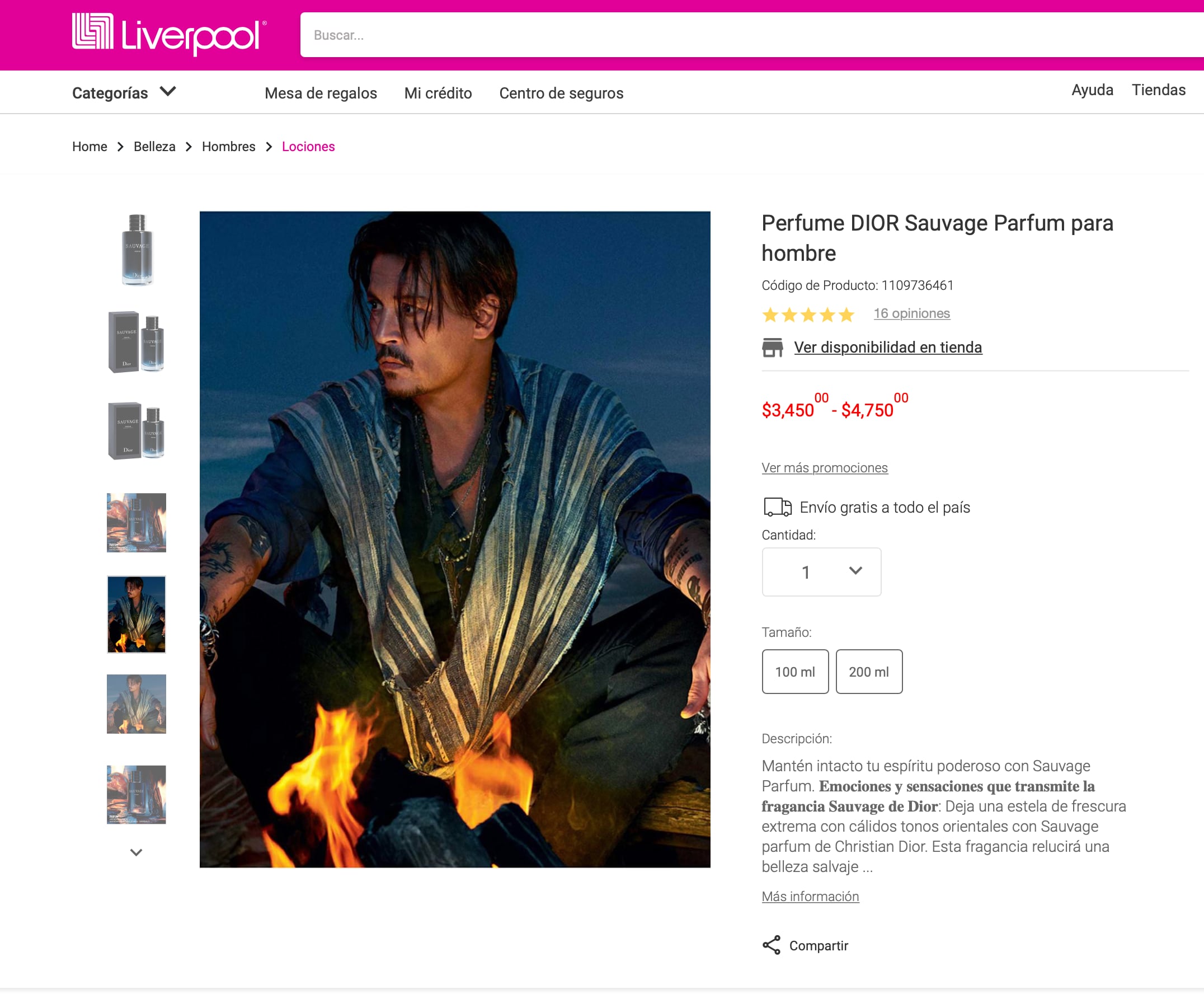 Esto cuesta el perfume que anuncia Johnny Depp, Sauvage de Dior