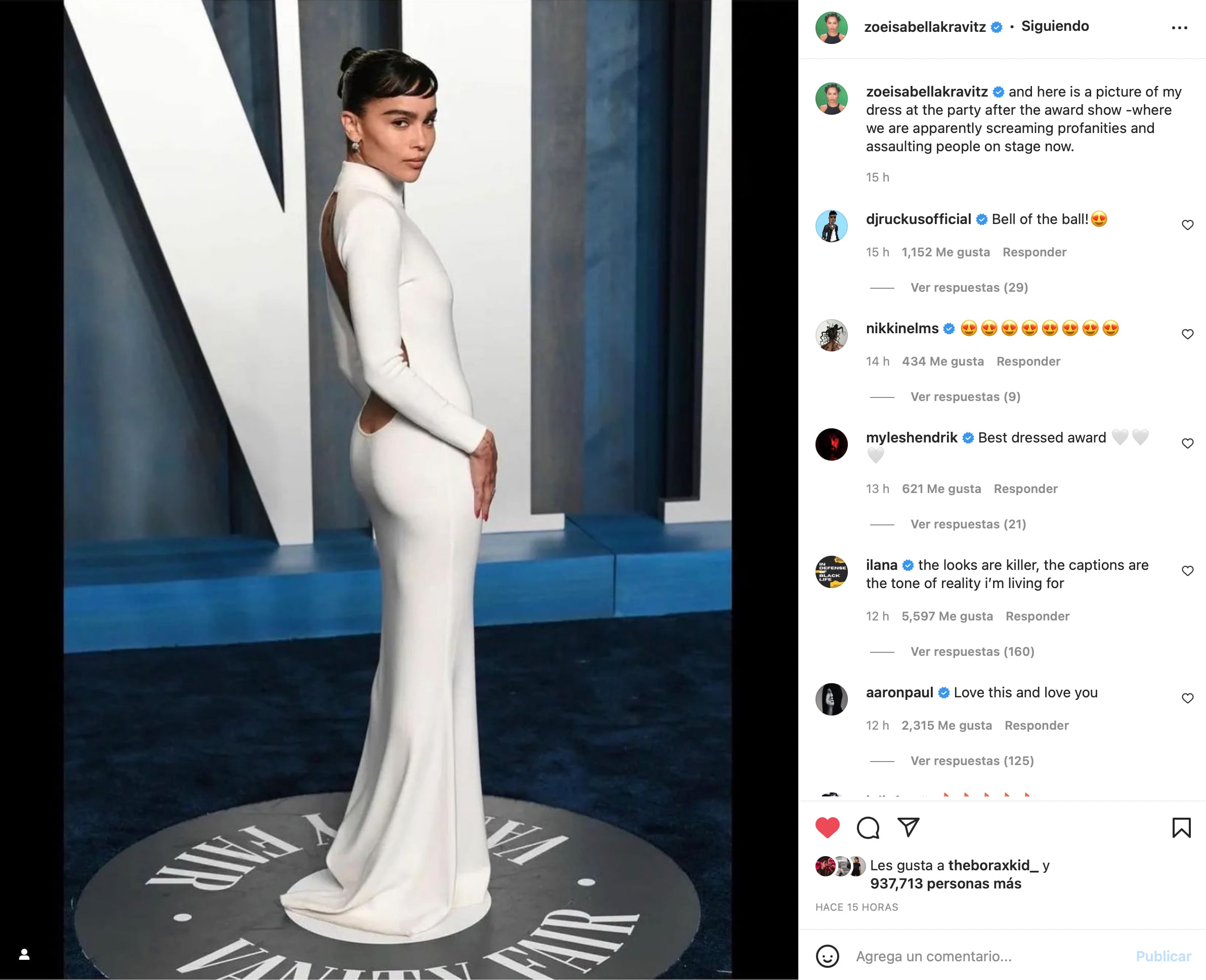 Zoë Kravitz lanza polémico comentario sobre Will Smith por golpear a Chris Rock en los Oscar 2022