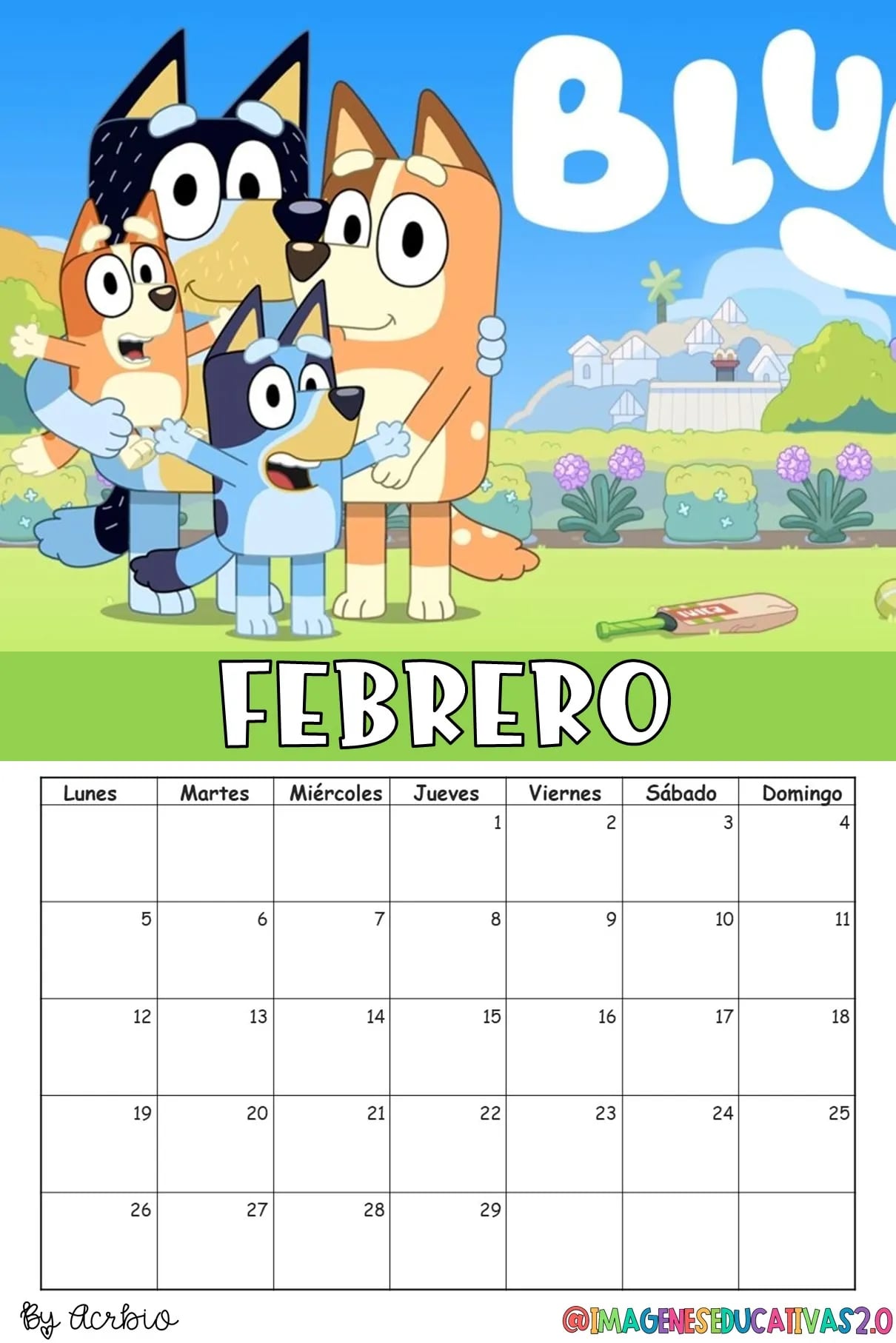 Calendario de Bluey 2024: Plantilla para editar e imprimir