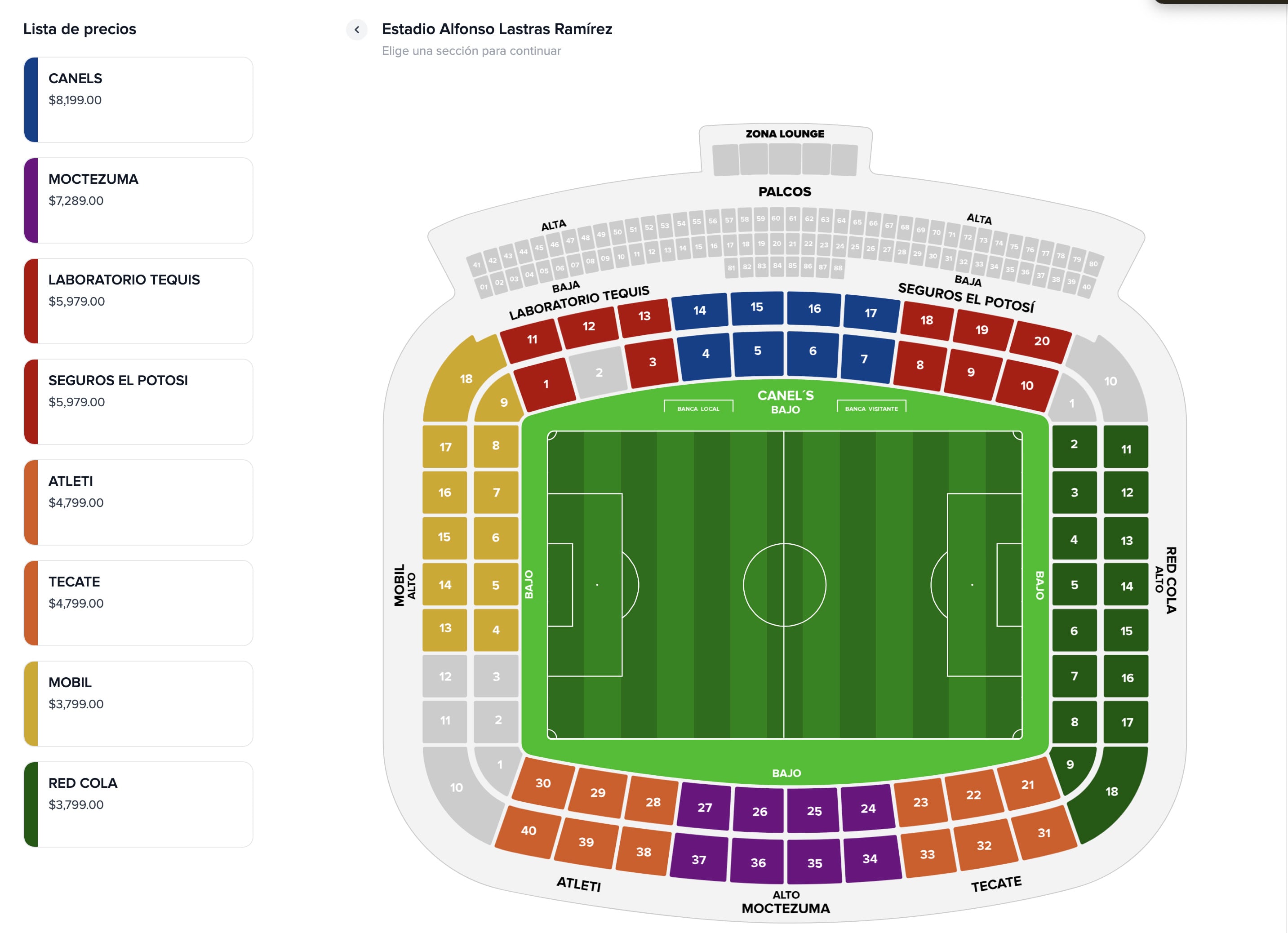 Mapa para abono de Atlético de San Luis