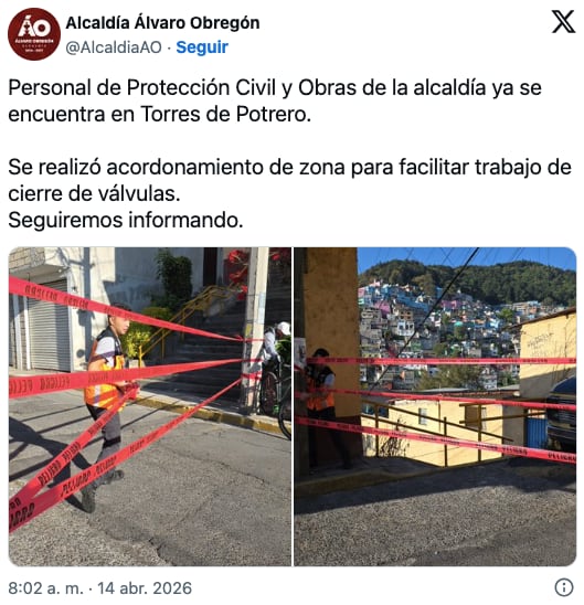 Controlan fuga de agua en Alvaro Obregón