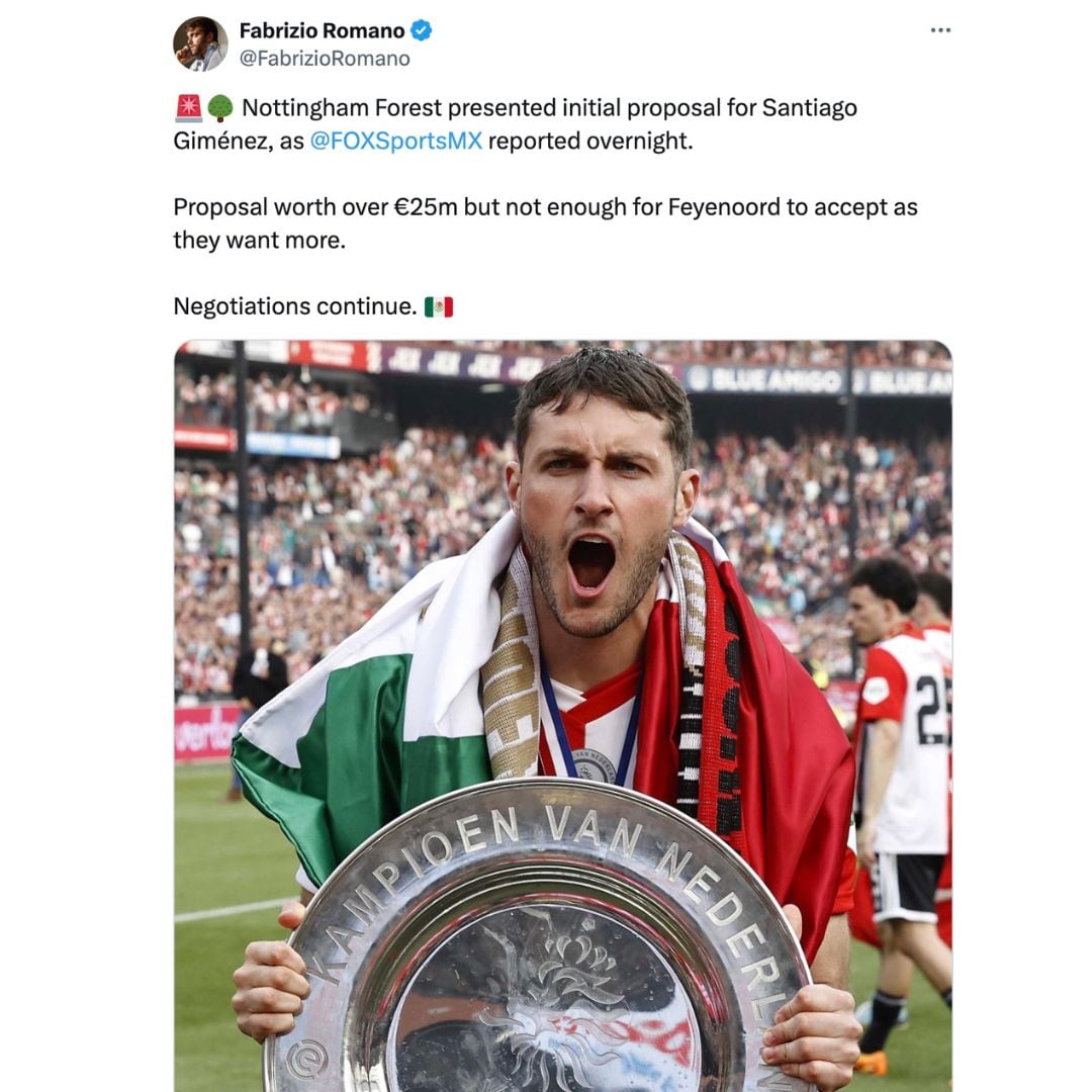 Oferta de Nottingham Forest por Santiago Giménez.