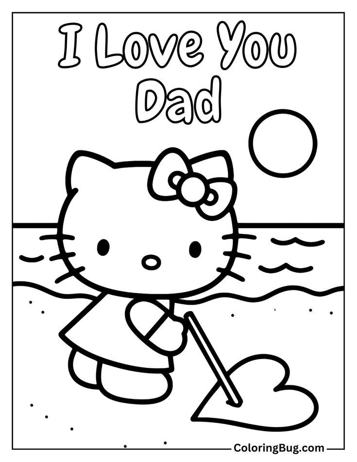 Dibujos de Hello Kitty con su papá para colorear por el Día del Padre