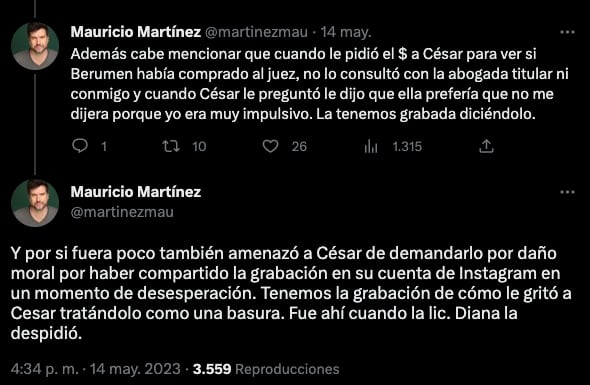 Mauricio Martínez señala a Olivia Rubio de pedir dinero, cuando trabajaba pro bono