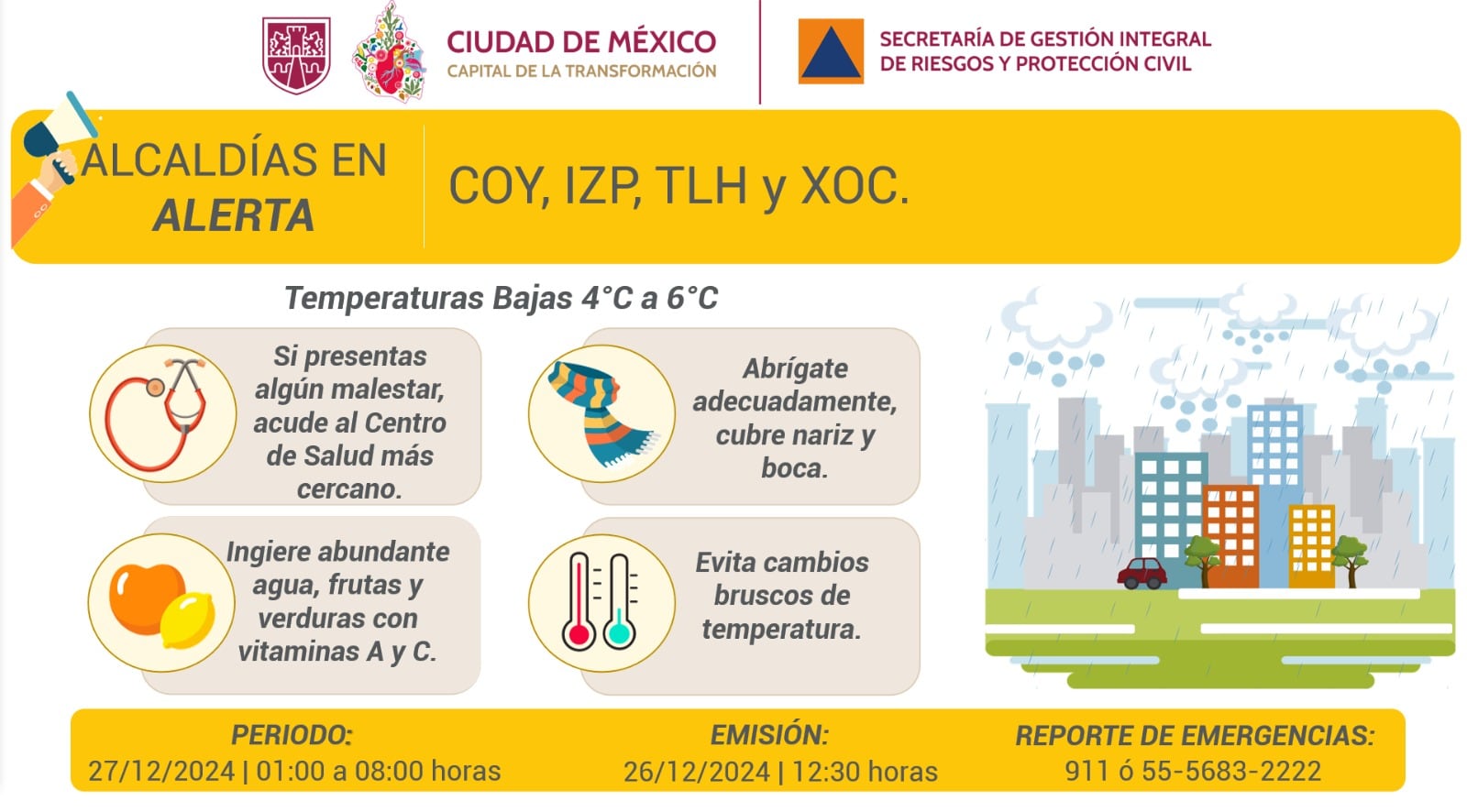 Clima en CDMX 27 de diciembre.
