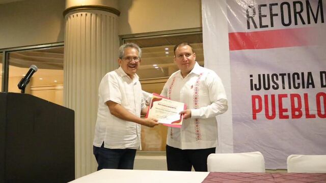 Presidente de Morena en Sinaloa, Manuel Guerrero y el magistrado presidente del STPJ Jesús Iván Chávez Rangel.