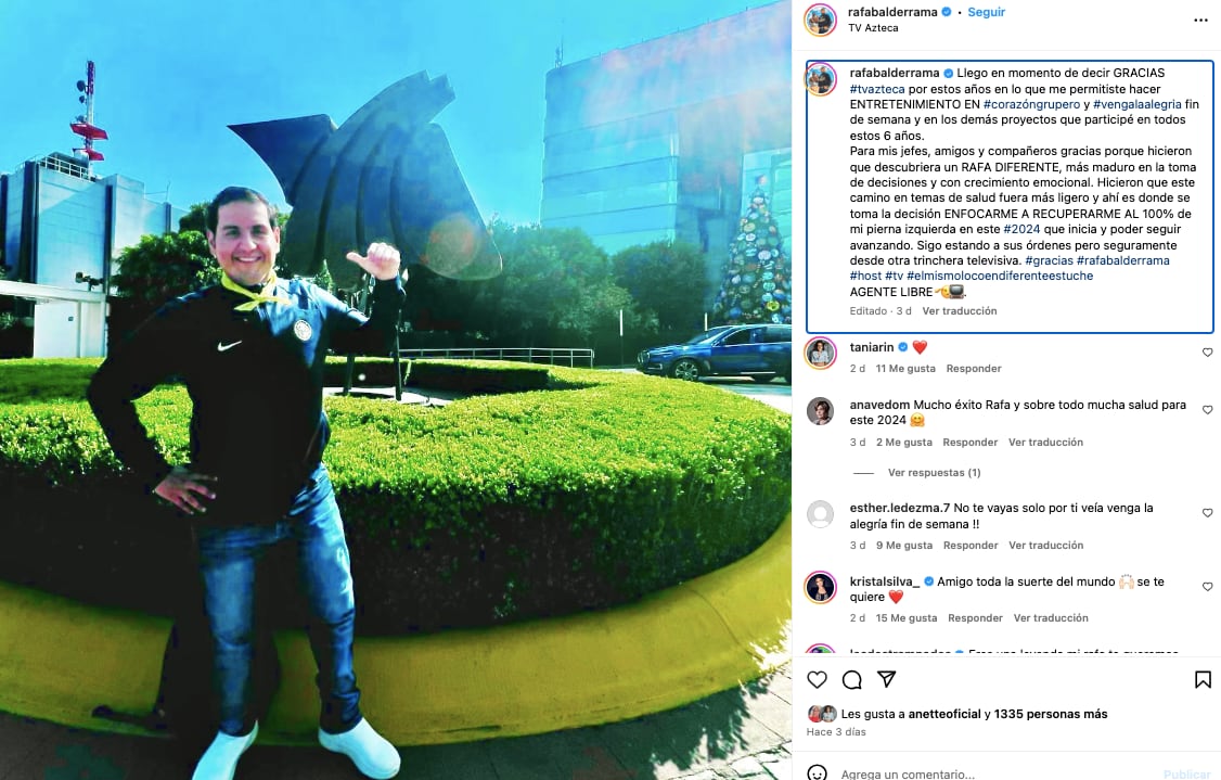 Rafa Balderrama sale de Venga La Alegría, Fin de Semana