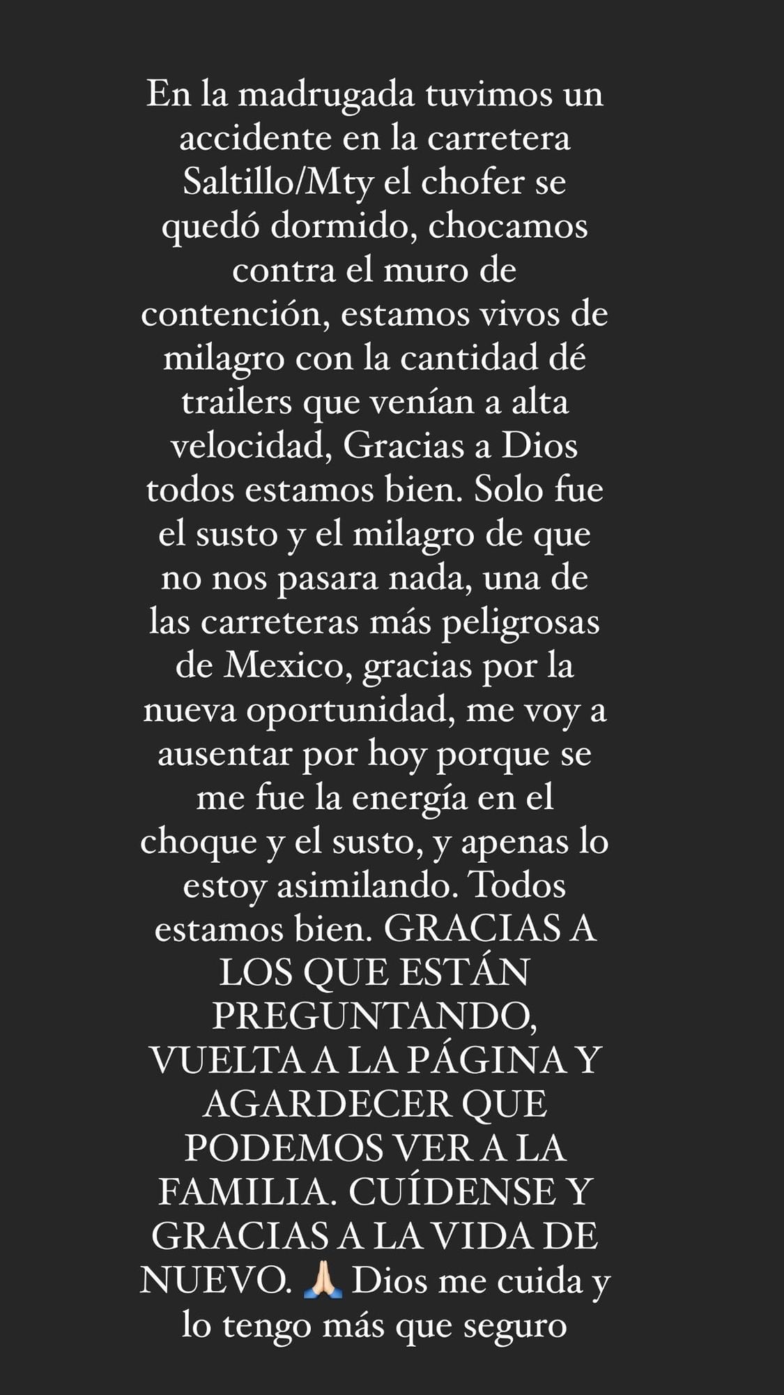 Mensaje de Poncho de Nigris sobre el choque