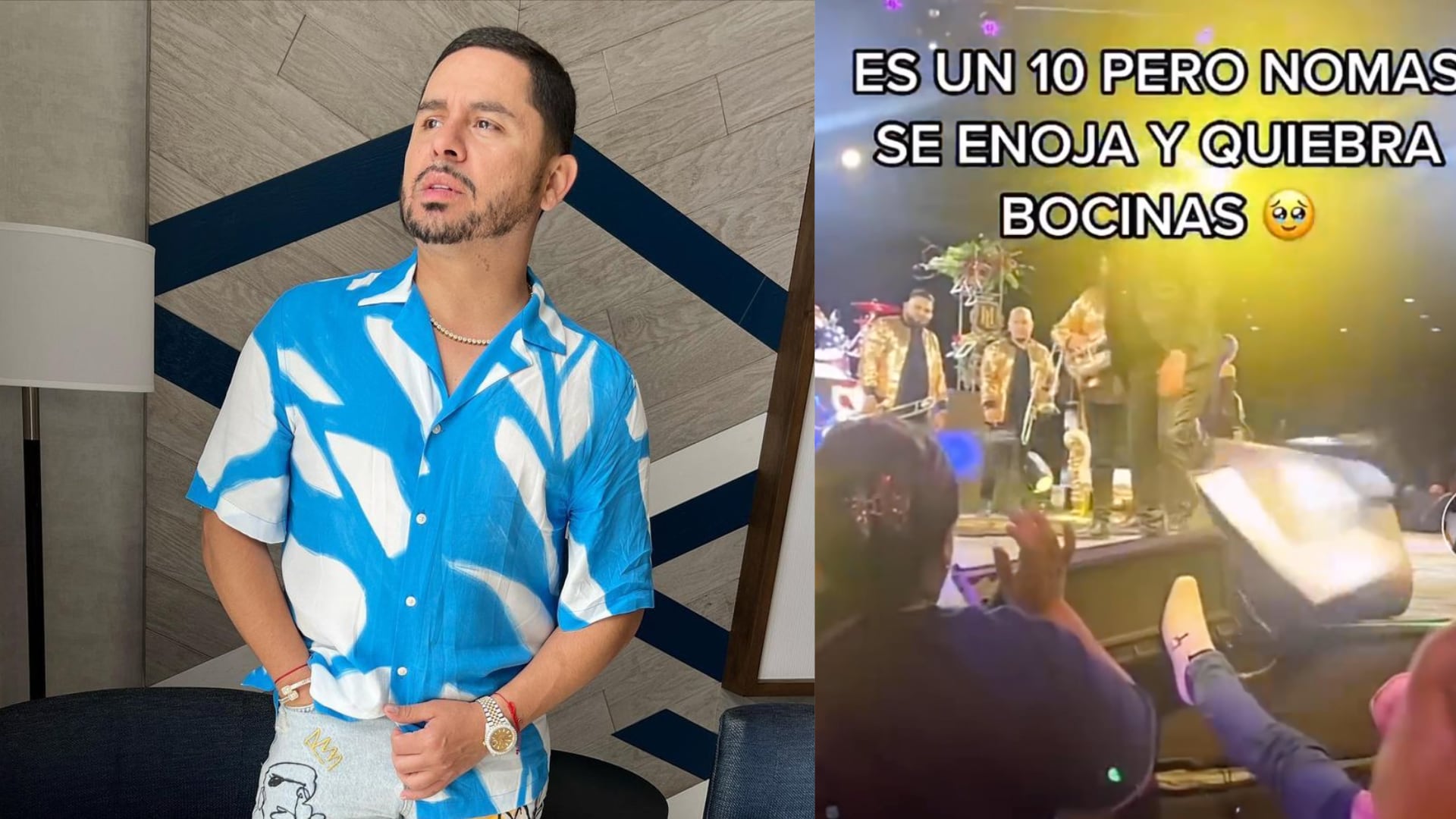 Larry Hernández explota y patea bocinas en su concierto de Arizona (VIDEO)