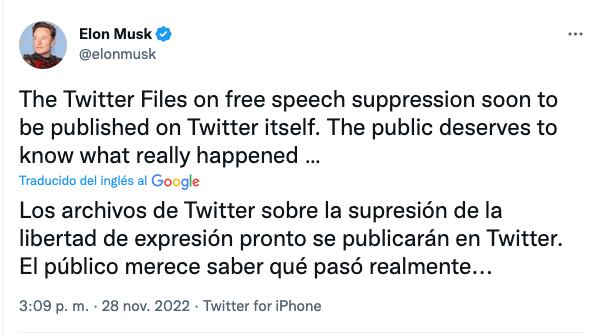 Elon Musk dice que dará a conocer los expedientes secretos de Twitter