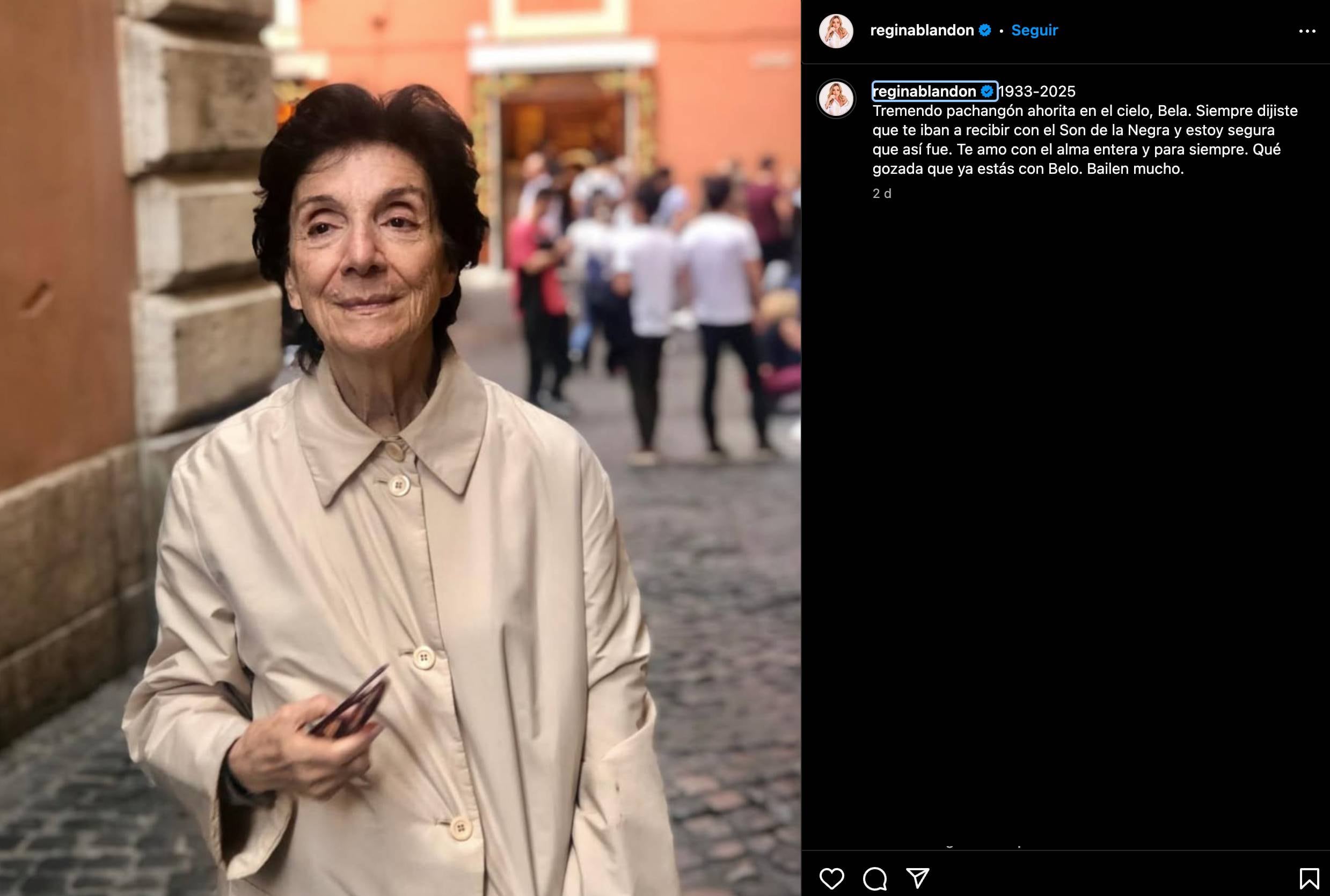 Regina Blandón despidió a su abuela en Instagram