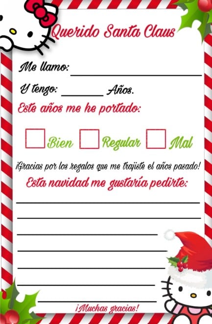 Carta para Santa Claus de Hello Kitty con medidor de bondad