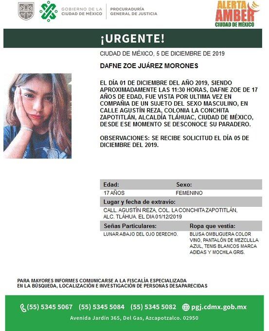 Dafne Zoe Juárez Morones. Alerta Amber
