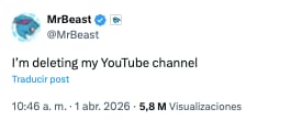 MrBeast anuncia el cierre de su canal de YouTube