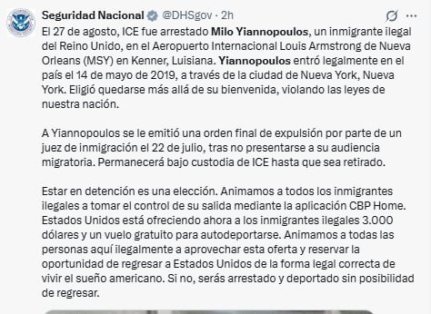 Milo Yiannopoulos fue detenido por ICE