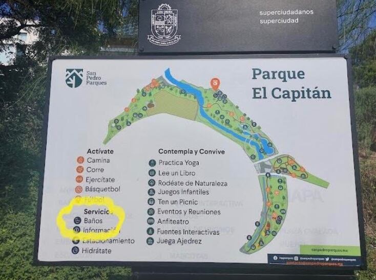 Ubicación de baños en un parque