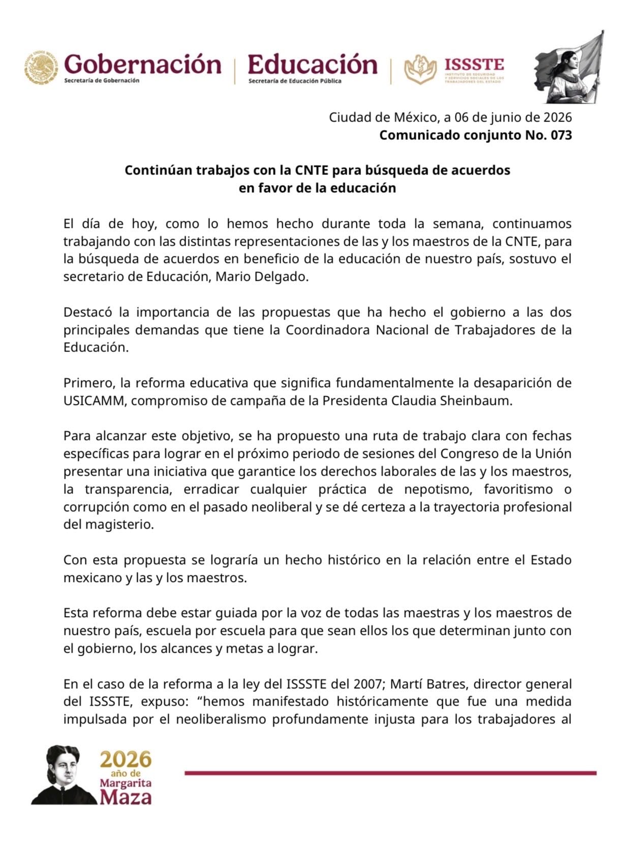 Segob llama a la CNTE a revisar propuestas y regresar a clases