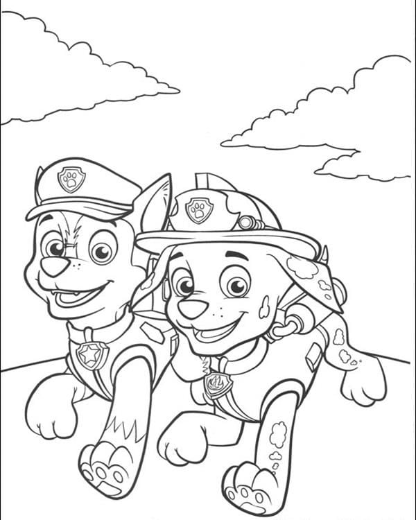 Dibujos de Chase y Marshall de Paw Patrol para colorear