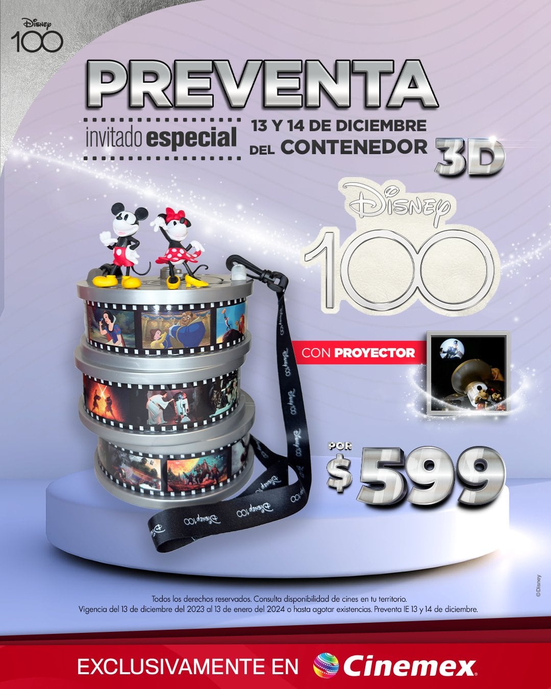 Palomera Disney en Cinemex Proyector Mickey y Minnie Mouse