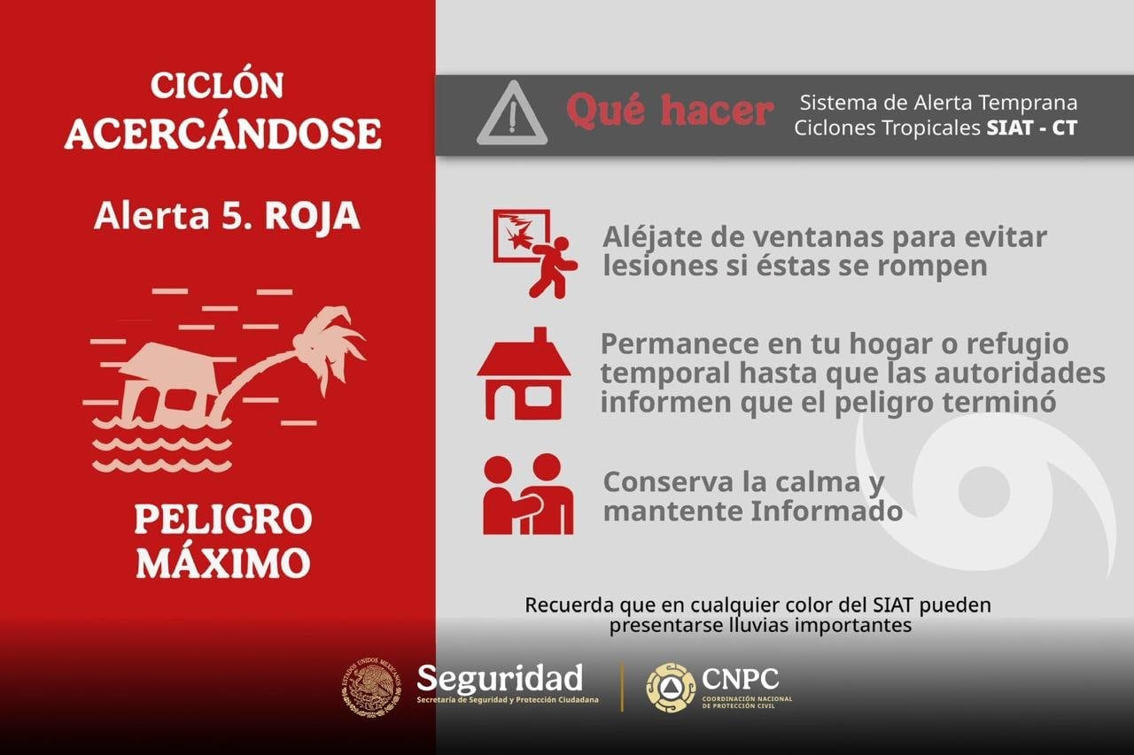 CNPC anuncia alerta roja en Nayarit y Jalisco por el huracán Simón.