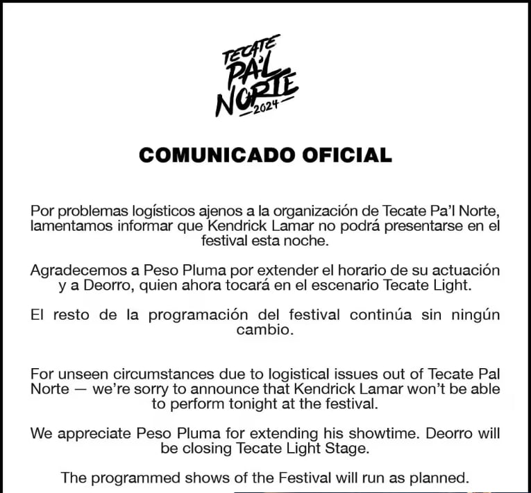 Meme de Kendrick Lamar cancelando en Tecate Pa’l Norte