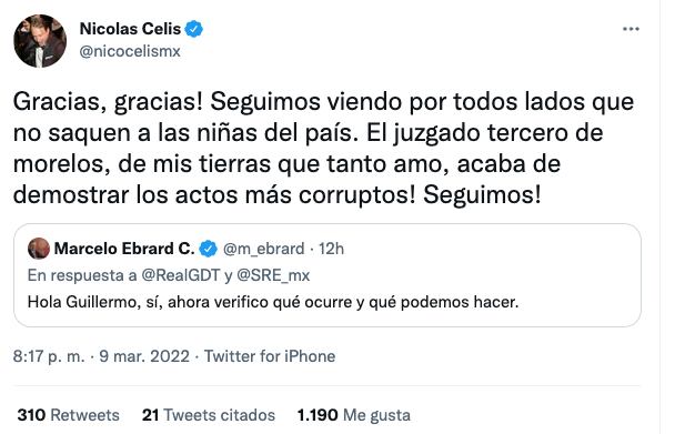 Nicolás Celis agradece apoyo a Guillermo del Toro y Marcelo Ebrard