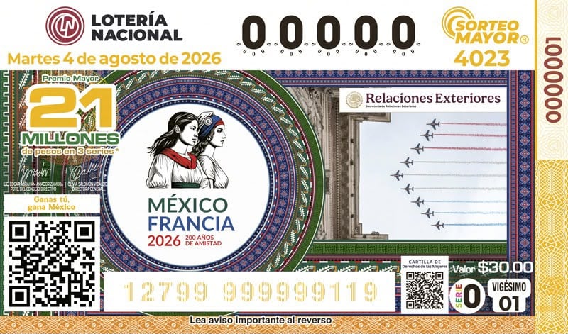 Lotería Nacional celebra 200 años de relaciones diplomáticas entre México y Francia.