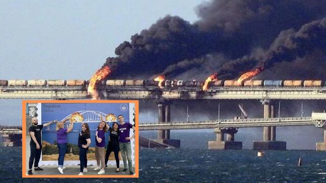 Ucranianos celebran explosión del Puente de Crimea