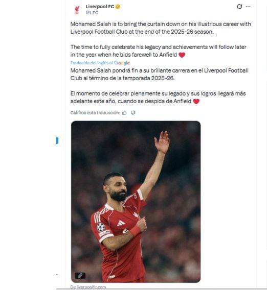 Liverpool anuncia la salida de Mohamed Salah