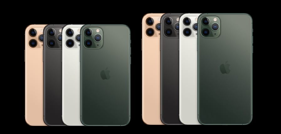 Los cuatro colores del iPhone 11 Pro y Pro Max.