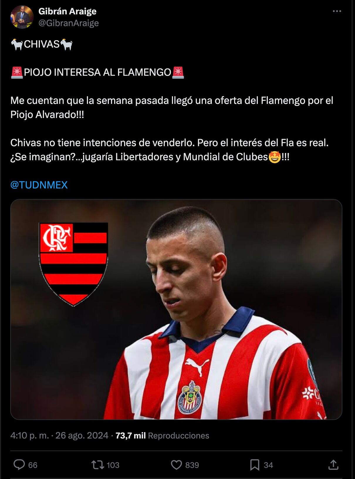 Flamengo manda ofertas por Piojo Alvarado.