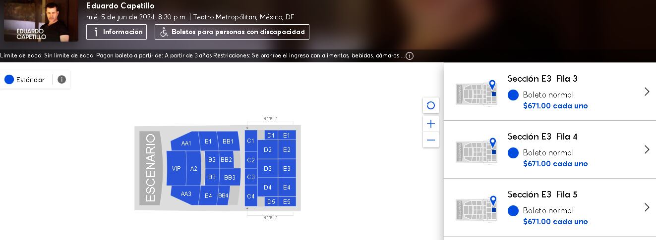 Boletos para el concierto de Eduardo Capetillo en el Teatro Metropólitan están disponibles todos.