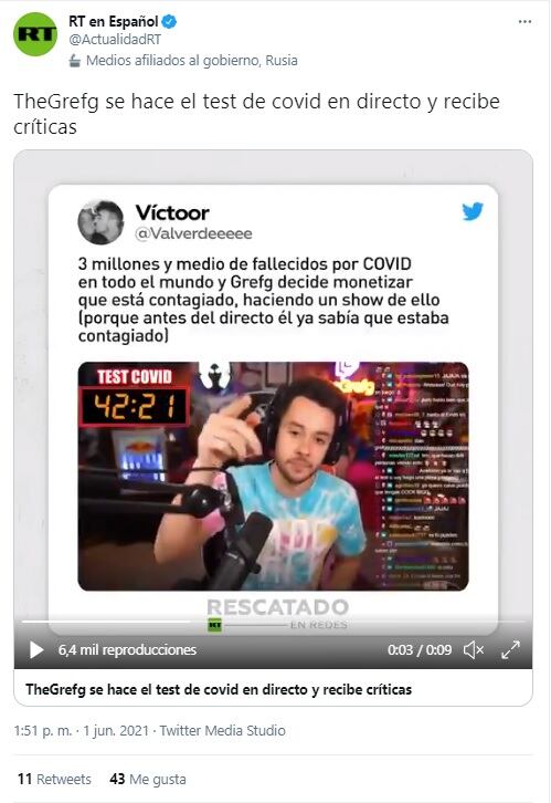 'The Grefg' causa polémica luego de hacerse prueba de Covid-19 en vivo