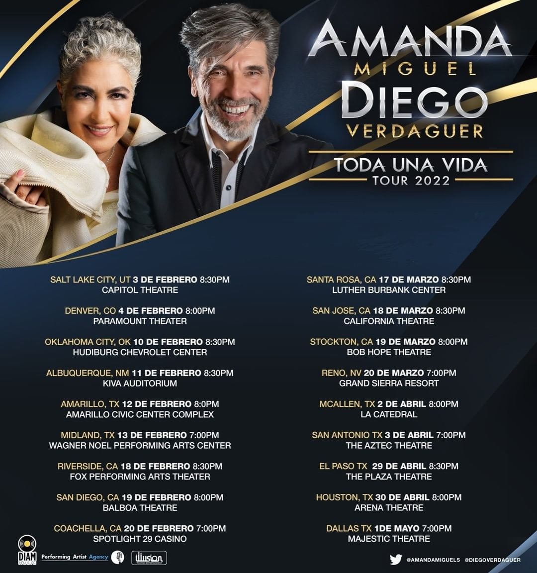 Fechas de conciertos de Amanda Miguel y Diego Verdaguer