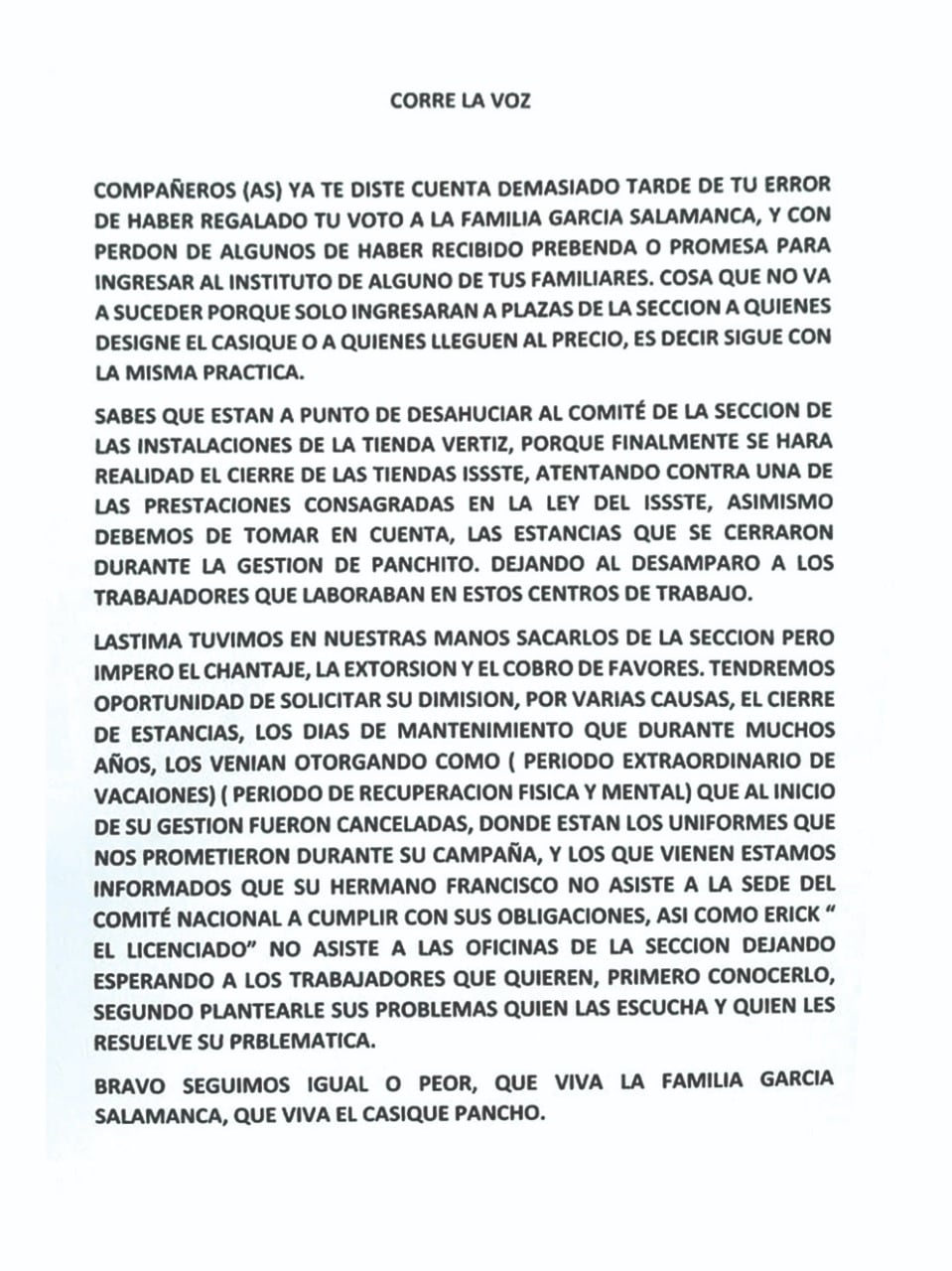 Comunicado SNTISSSTE