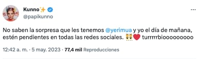 Kunno anuncia colaboración con Yeri Mua