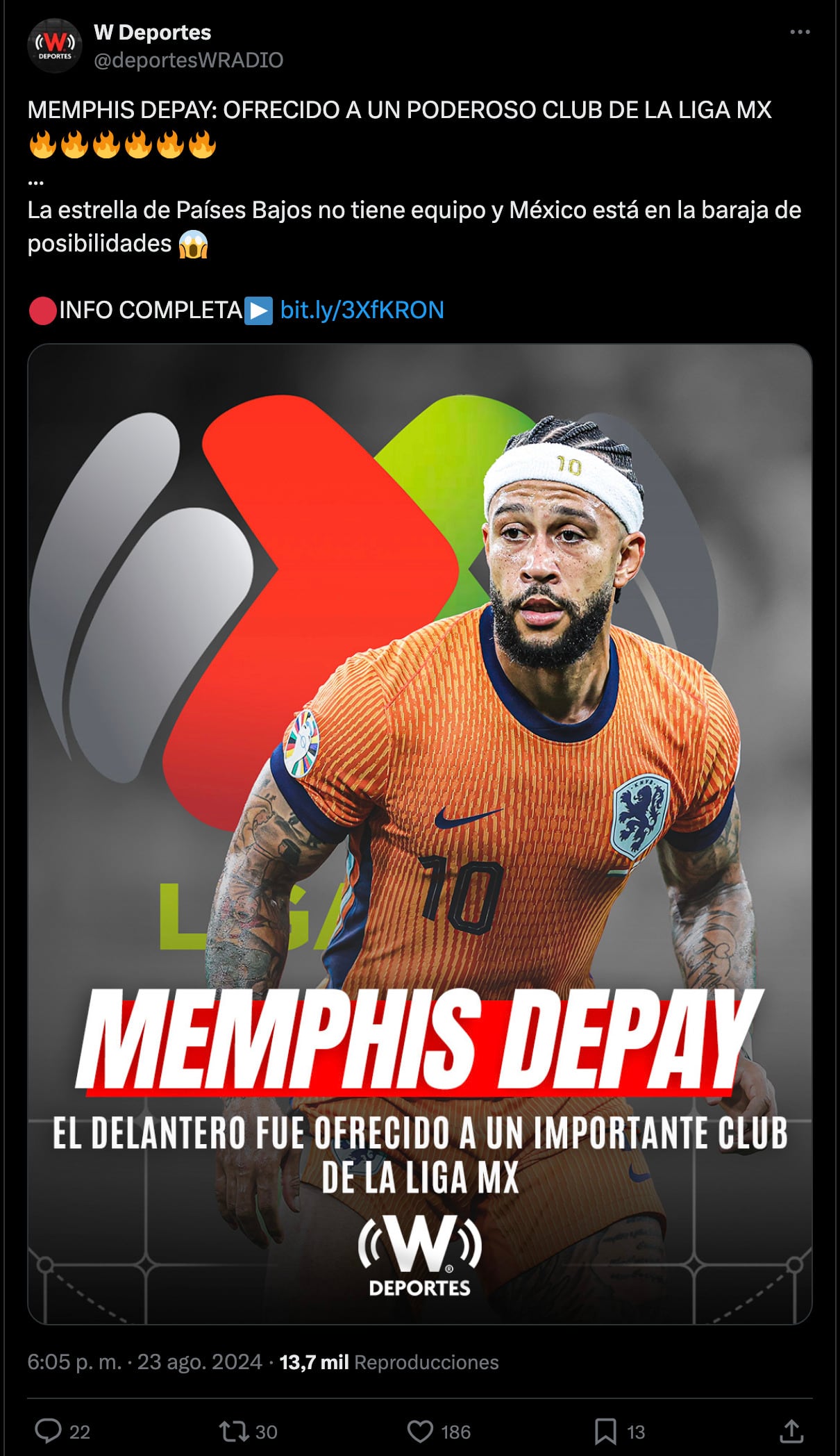 Memphis Depay fue ofrecido a la Liga MX.