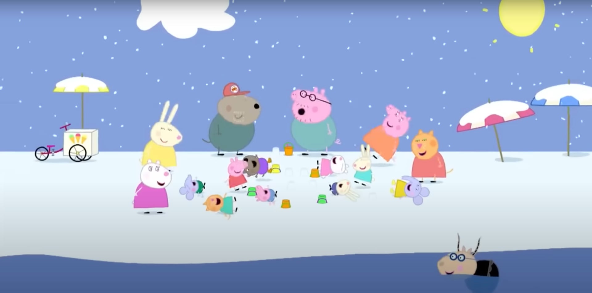 Peppa Pig disfruta de la playa nevada