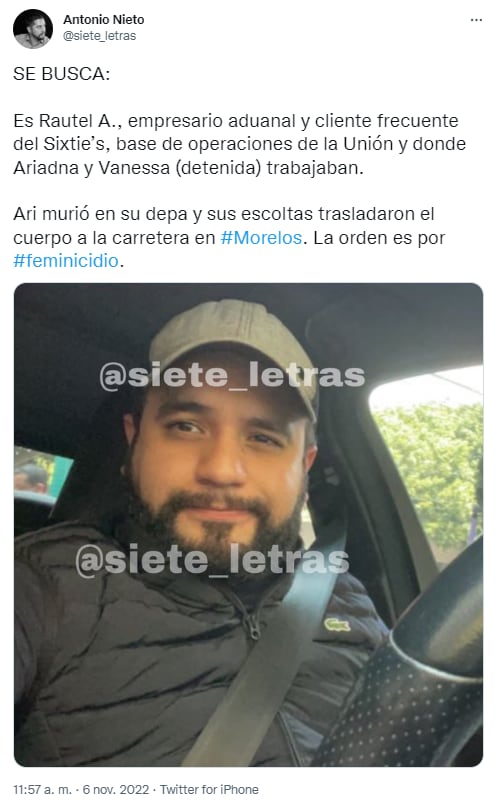 Rautel Austudillo es buscado por feminicidio de Ariadna Fernanda