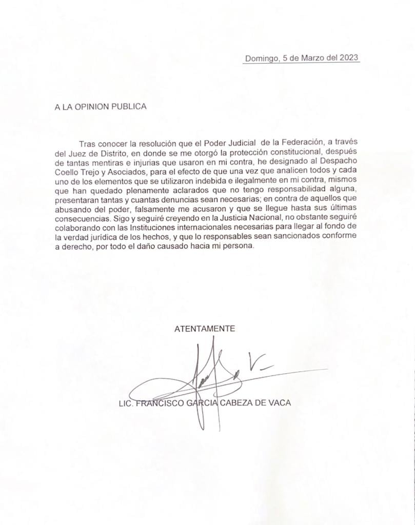 Francisco García Cabeza elige al despacho Coello Trejo como su defensa