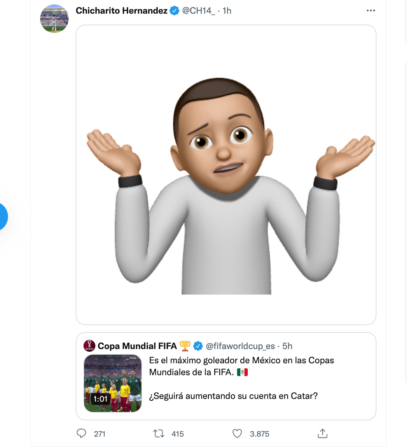 Chicharito reaccionó al tuit de la FIFA y Qatar 2022